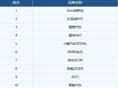 新能源轿车口碑排行_2025最新新能源汽车品牌评价榜单