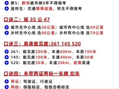 科目一技巧口诀_最新驾考理论速记秘诀大全