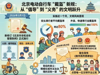 从“倡导”到“法定义务”：北京致谢全体市民背后，一顶“保命盔”的城市治理学