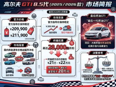 2026年高尔夫GTI价格全景解析：落地不到21万，燃油钢炮还值得抄底吗？