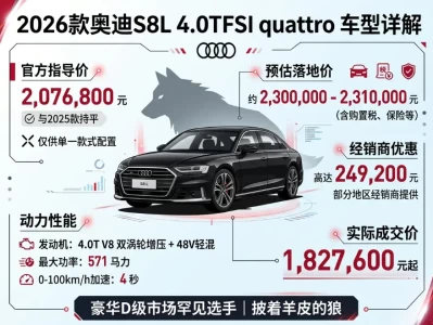 2026款奥迪S8L价格全解析：207.68万的"西装暴徒"值不值？