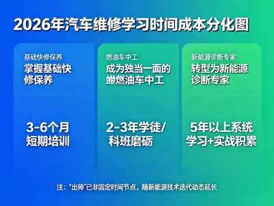 学汽修到底要多久？从小白到年薪20万的“通关”时间表（2026版）