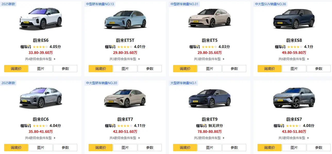 蔚来纯电动汽车价格表_2025最新车型报价一览 第1张