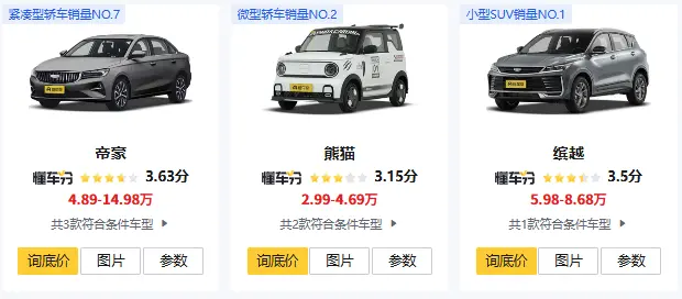 吉利小型汽车5万左右_5万预算燃油车推荐清单 第1张