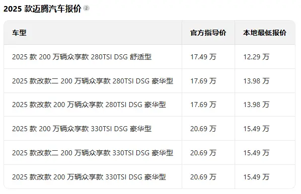 迈腾汽车报价_2025款最新价格及配置解析 第1张