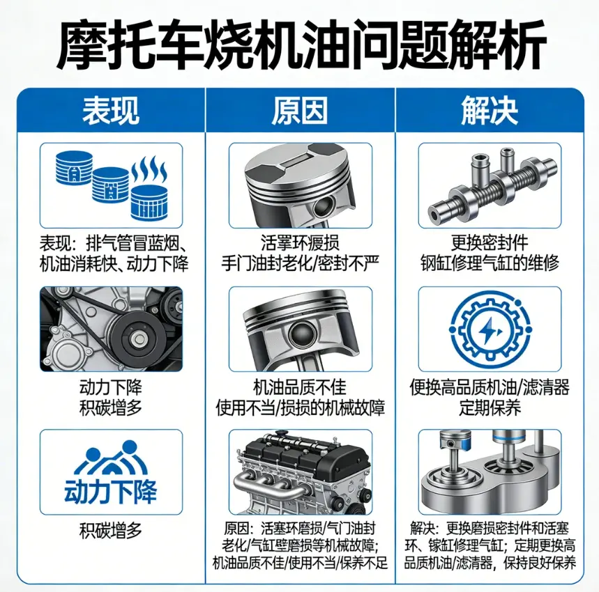 [图解]摩托车烧机油的原因和解决方法