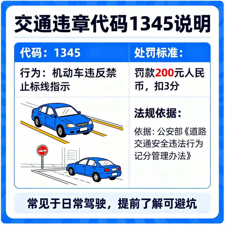 1345违章代码查询：机动车违反禁止标线指示的那些事儿