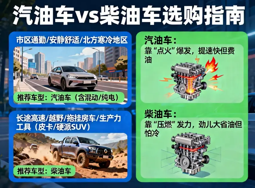 选车终极难题：汽油车 vs 柴油车？除了“省油”，这几点区别决定了你的钱包和体验