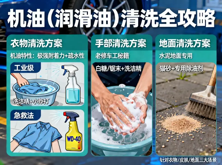【超全攻略】机油弄脏了怎么洗？从衣服到地面，教你几招“去油神器”！ 第1张