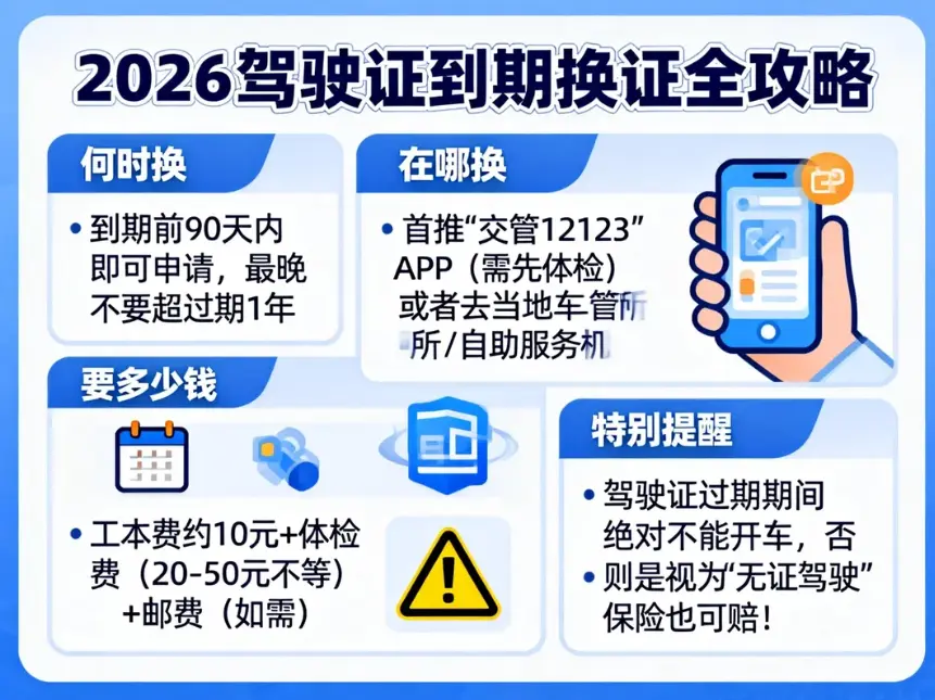 2026全攻略：驾驶证到期怎么换？手机3分钟搞定，省去排队苦（附体检与异地指南）
