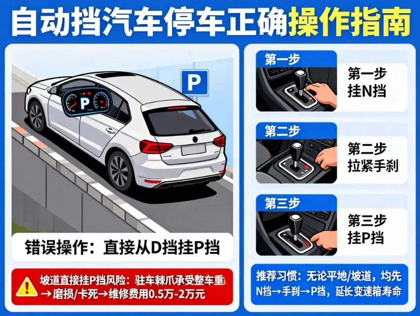 自动挡停车别直接挂P挡？老司机实测：这个顺序错了，变速箱维修费上万