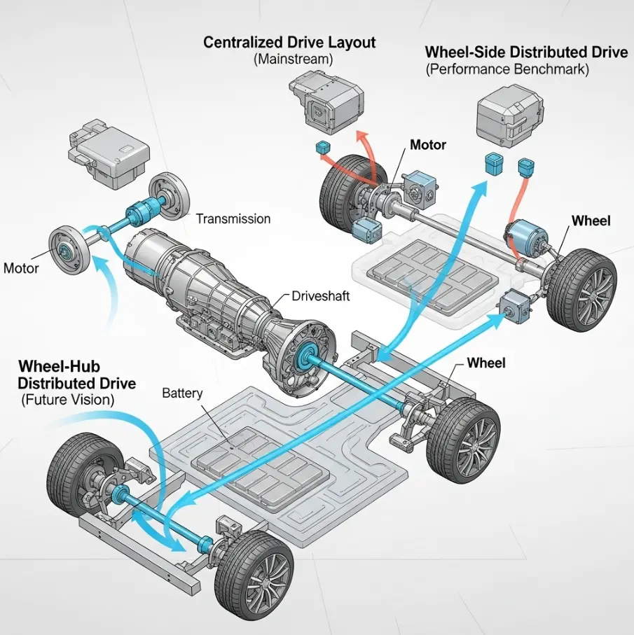从“力出一孔”到“四轮独立”：深度解构新能源汽车电机布置的三大流派