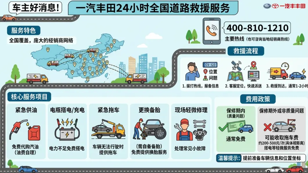 一汽丰田24小时救援详解：热线号码+调用步骤+费用解析，车主应急指南一次成功上手 第1张