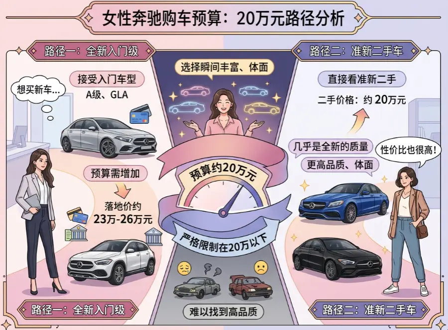 女士奔驰20万左右怎么选？这几款车型更现实也更有面子（超详细避坑指南）