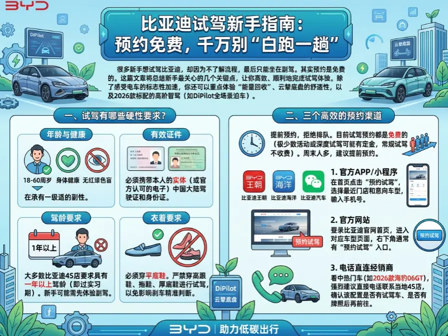 2026最新！新手比亚迪试驾预约全指南：去4S店前必须搞懂的避坑与实操细节