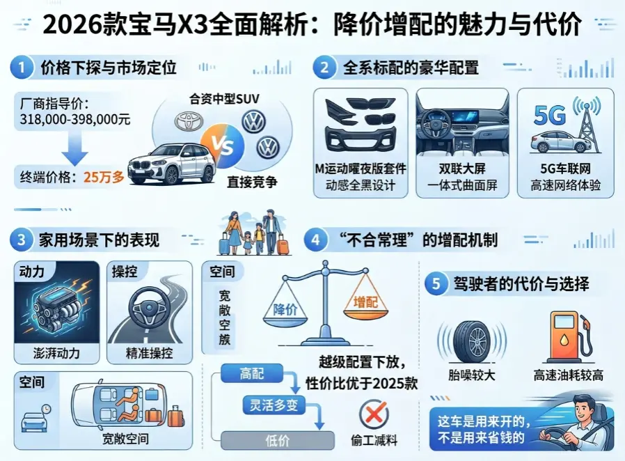2026款宝马新X3 31.8万起全系标配曜夜，25万落地还能不能闭眼入？