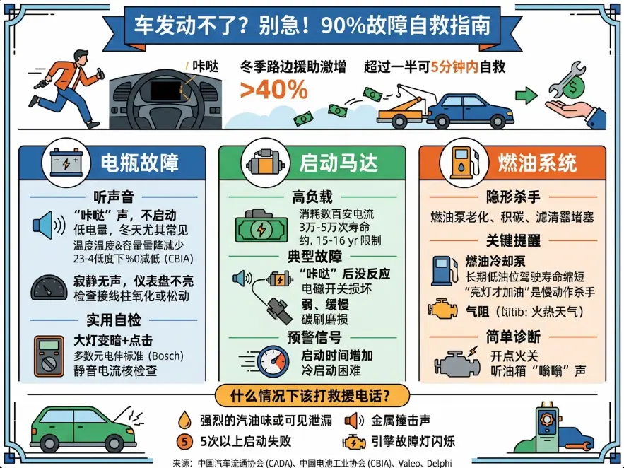汽车发动不了？别急着叫拖车，80%的故障你自己就能判断