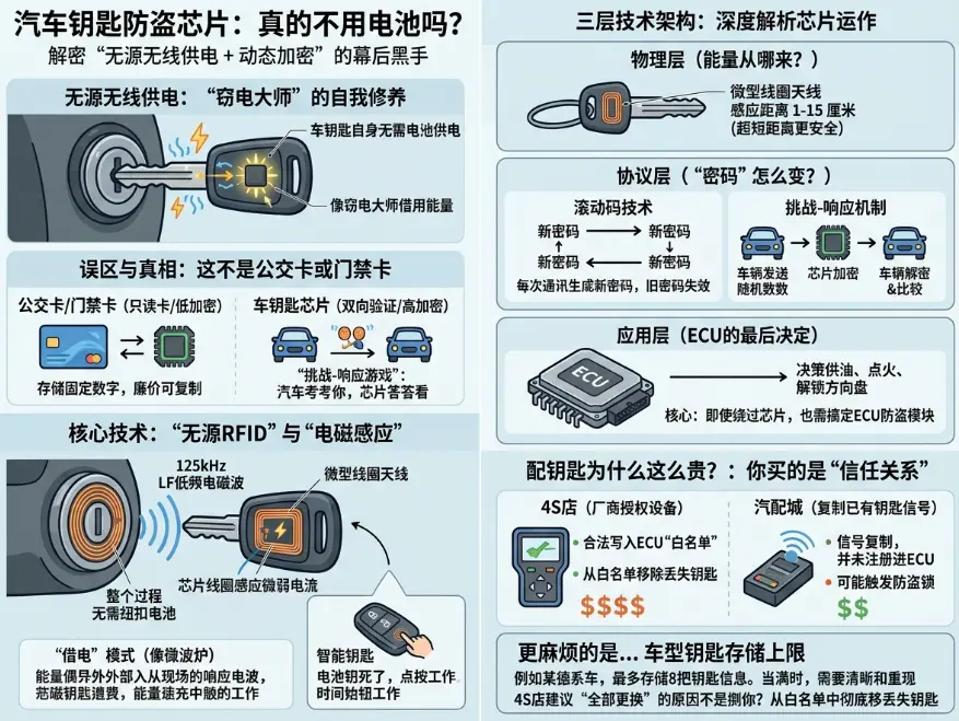 你车钥匙里那块"不用电"的芯片，正在守护你的车不被偷走