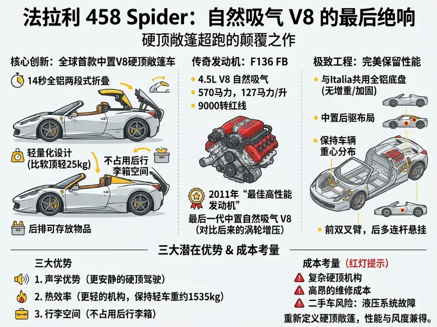 法拉利458 Spider：一台让"敞篷=妥协"成为谎言的V8绝唱