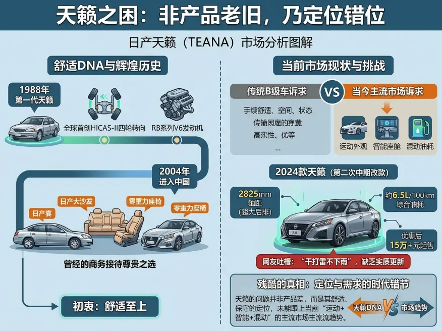 日产天籁：曾经的"移动沙发"，如今成了合资B级车的"性价比守门员