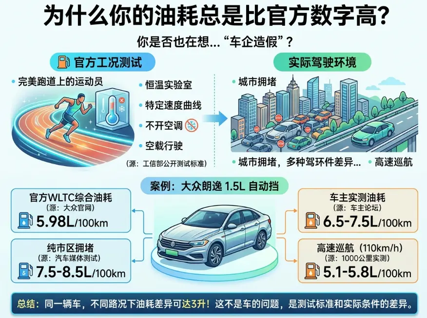 朗逸油耗真相：官方5.6L，车主为什么开到8L？