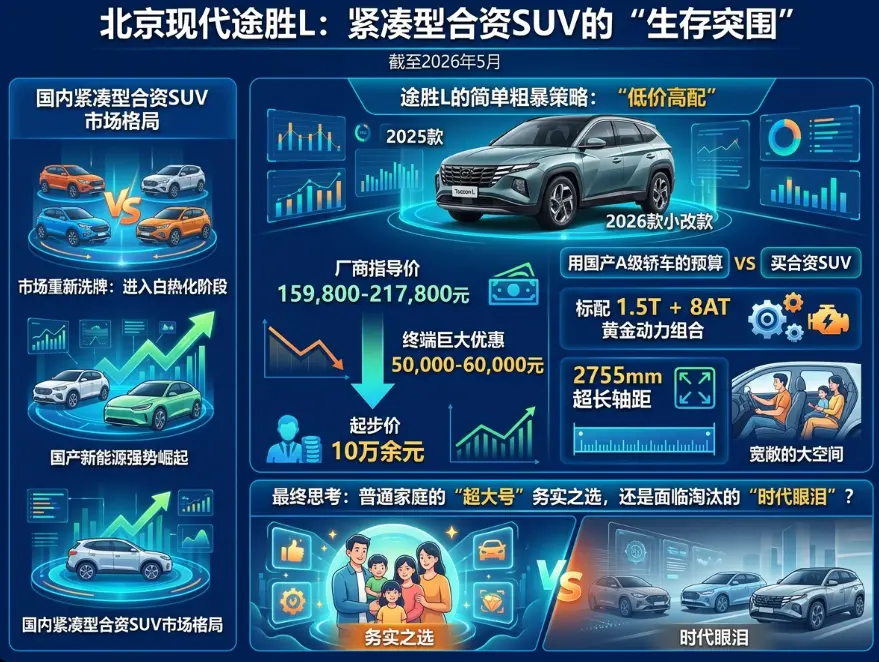 降幅超5万、全系1.5T+8AT：2026年的北京现代途胜L，是被低估的合资SUV还是时代的眼泪？ 第1张