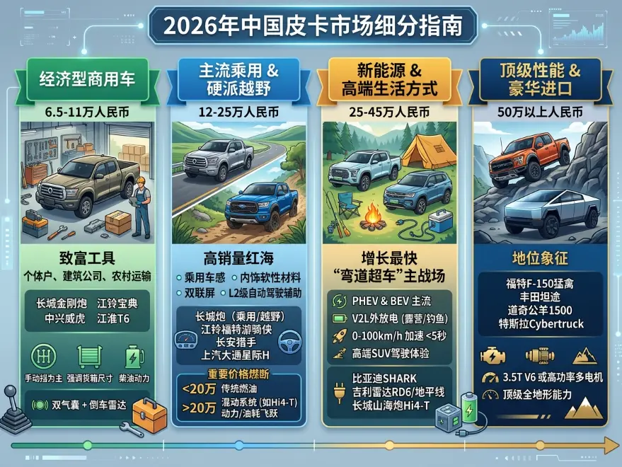 2026年中国皮卡汽车选购指南：从入门工具到高端生活方式的全价位深度解析