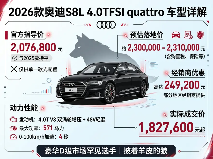 2026款奥迪S8L价格全解析：207.68万的"西装暴徒"值不值？