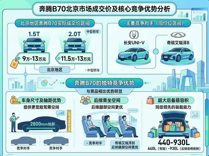 北京奔腾B70最新报价全解析：10万级中型轿车的「价格密码」