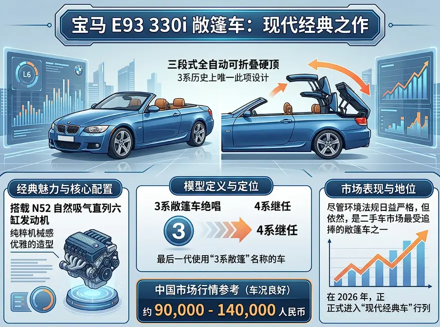 永恒的硬顶浪漫：宝马330i敞篷（E93）深度回顾与2026年持有指南 第1张