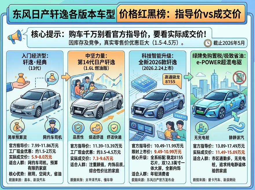 2026年日产轩逸最新报价与落地指南:价格一降到底,“三代同堂”该怎么选? 第1张 2026年日产轩逸最新报价与落地指南:价格一降到底,“三代同堂”该怎么选? 第1张