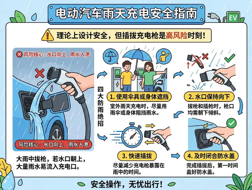 下雨天露天充电会漏电吗？涉水能不能当船开？新能源车雨季用车的四大真相与避坑指南