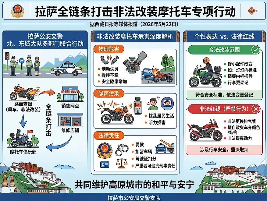 拉萨重拳整治“飙车炸街”：引擎轰鸣背后的安全盲区与法律红线 第1张