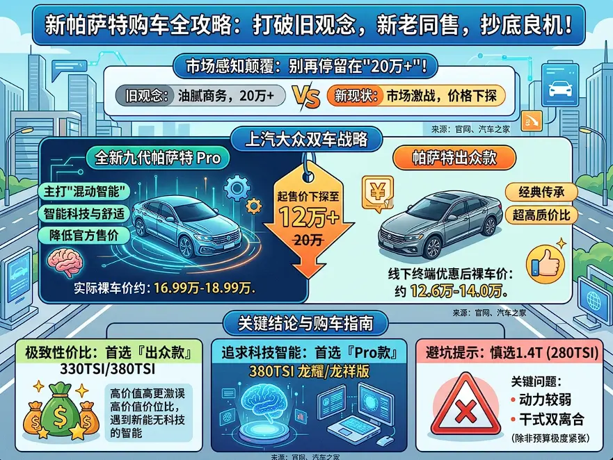 【最新】2026款新帕萨特价格透底:低至12万起?买经典出众款还是智驾Pro版? 第1张 【最新】2026款新帕萨特价格透底:低至12万起?买经典出众款还是智驾Pro版? 第1张