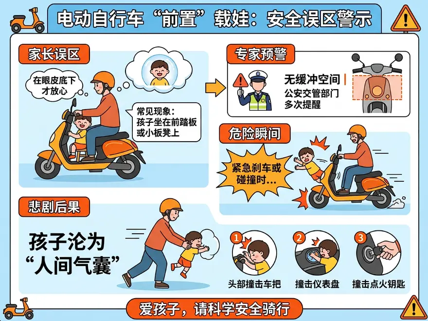 家长注意电动车孩子坐前面更危险