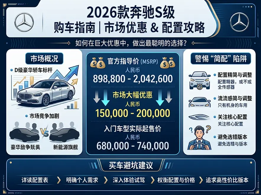 2026款奔驰S级最新价格与购车指南：降价下探后，哪个配置性价比最高？
