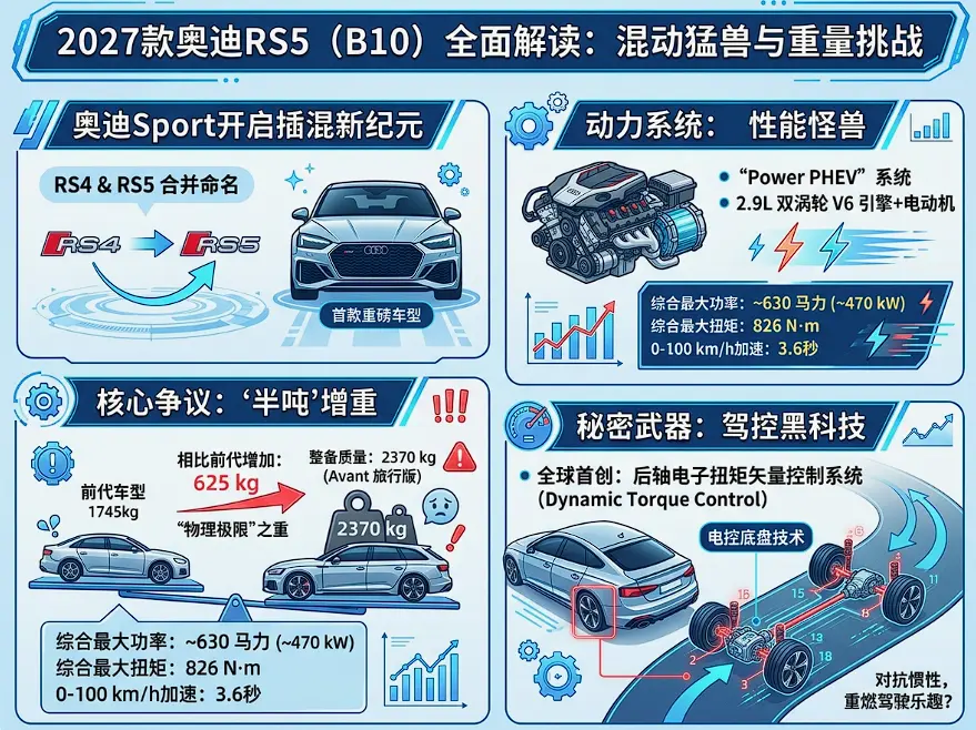 2.37吨的“性能猛兽”：2027款奥迪RS5用电控扭矩矢量，能否战胜物理定律？