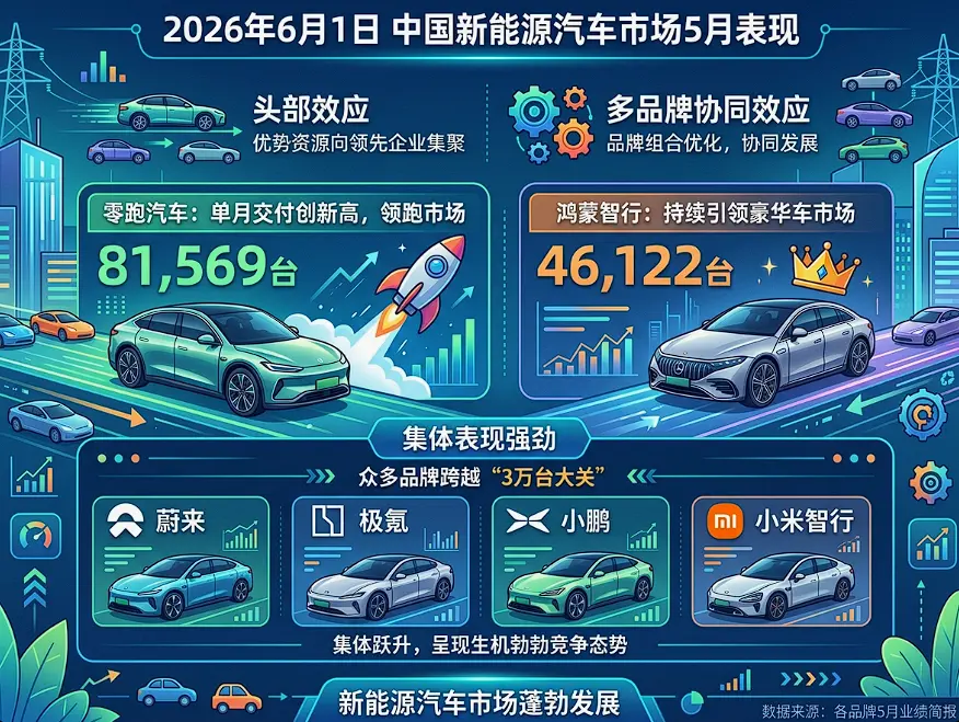 2026年5月新能源车企交付榜揭晓:零跑狂飙破8万,鸿蒙智行与小米等大获全胜,市场格局大洗牌 第1张 2026年5月新能源车企交付榜揭晓:零跑狂飙破8万,鸿蒙智行与小米等大获全胜,市场格局大洗牌 第1张