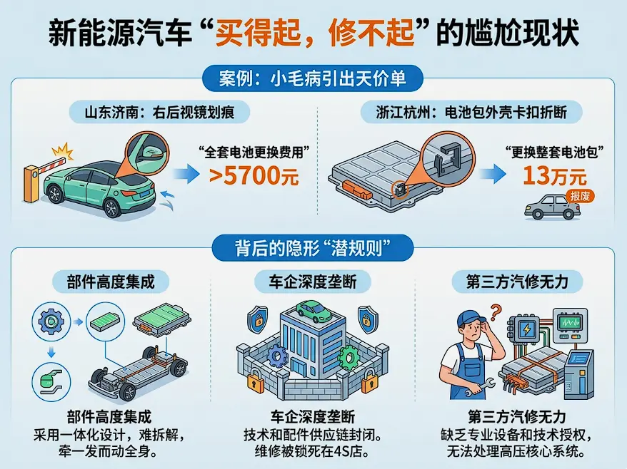 换镜6000元、坏扣13万：新能源车“买得起修不起”的死结与破局 第1张